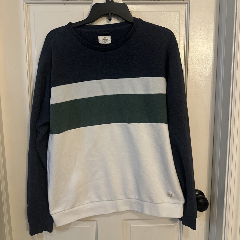 Marine Layer Colorblock Crewneck Fleece Sweatshirt Blue Men's Large Coastal